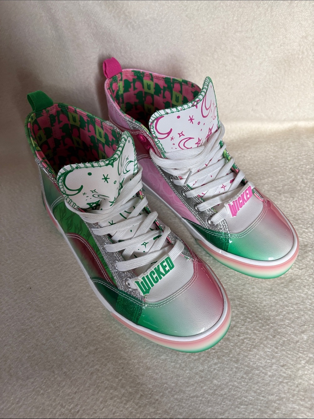 Skechers Pink and Green Gradient High-Top Sneakers with Silver Accents